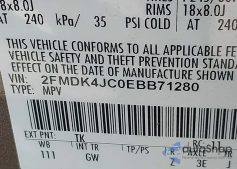 2014 Ford Edge Sel from USA, damaged, VIN 2FMDK4JC0EBB71280